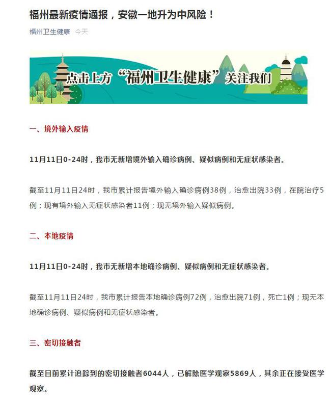 福州疫情最新动态，今日有无新增病例