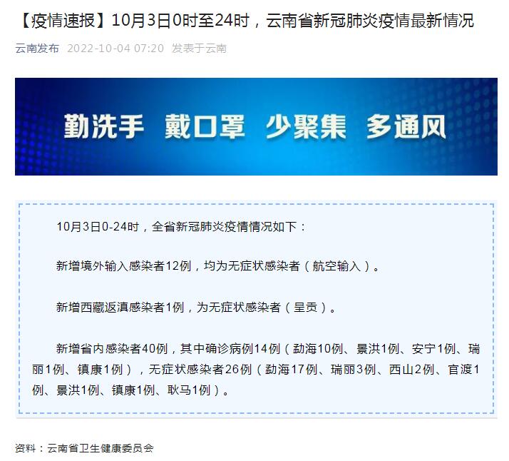 云南省今日疫情最新通报 云南省今日疫情最新通报