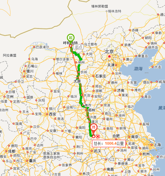 广西与内蒙古呼和浩特市的距离有多远？