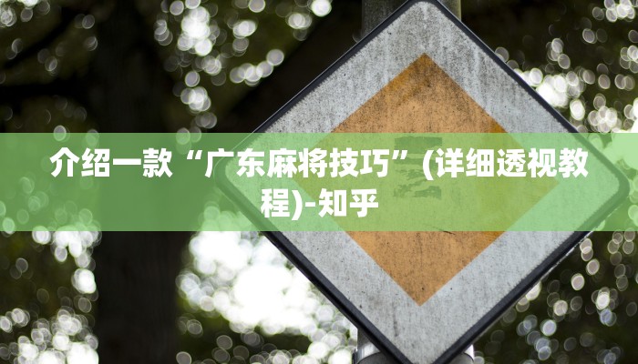 介绍一款“广东麻将技巧”(详细透视教程)-知乎